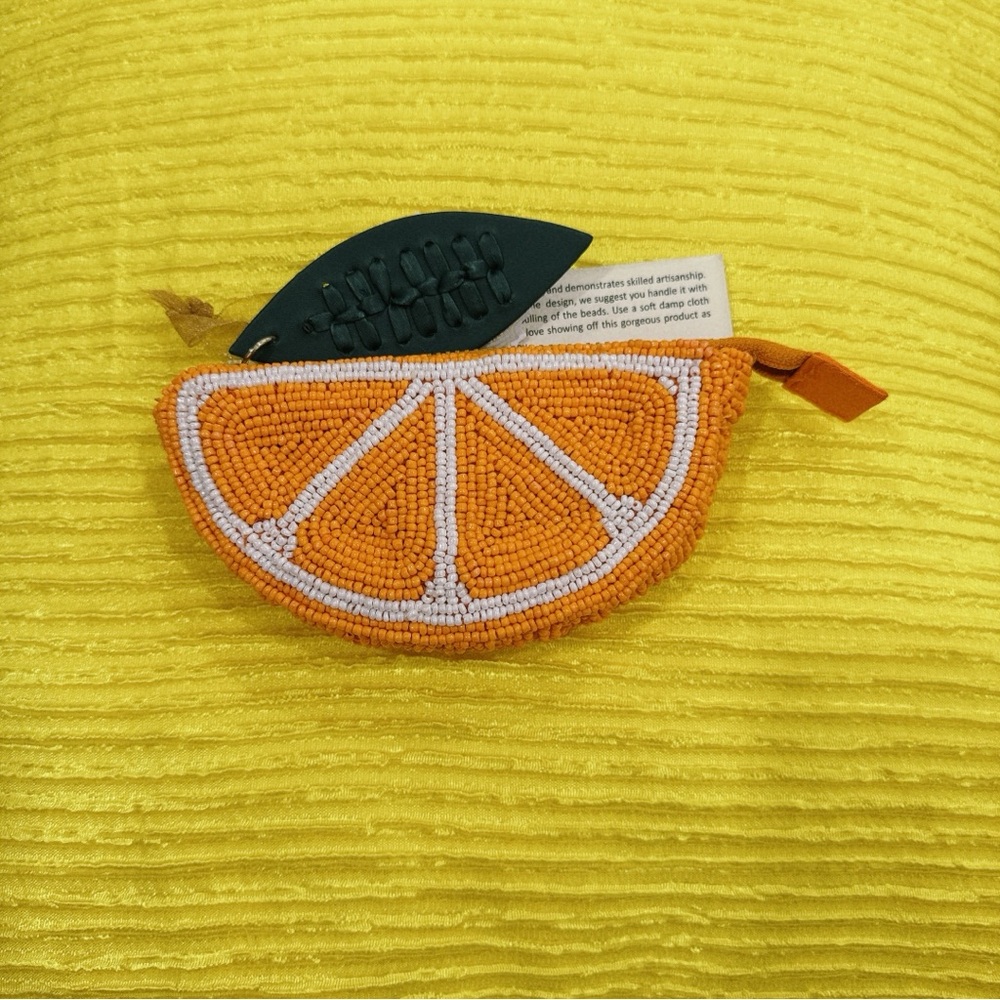Vibrant Citrus Slice Micro Beaded Pouch